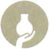 Logo de l'atelier de poterie, main tenant un pot fond brun.